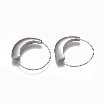 304 Stainless Steel Hoop Earrings, Hypoallergenic Earrings, Curved, Stainless Steel Color, 33x30x4.5mm, Pin: 1mm