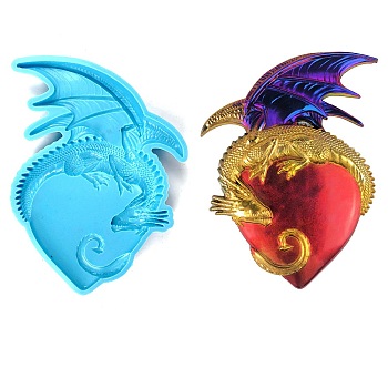 DIY Dragon Wrapping Heart Silicone Molds, Resin Casting Molds, Fondant Molds, for Candy, Chocolate, UV Resin, Epoxy Resin Craft Making, Deep Sky Blue, 200x147x21.5mm