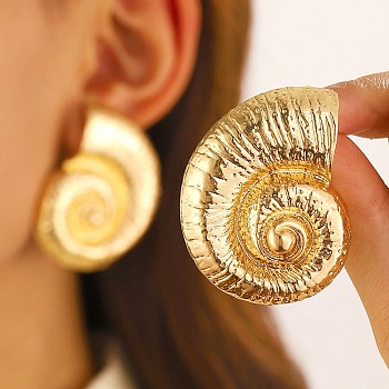 Conch Alloy Stud Earrings for Women, Light Gold, 46x36.7mm