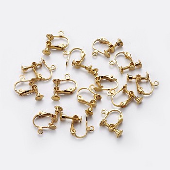 Racking Plated Brass Clip-on Earring Findings, with Loop, Golden, 13x16x5mm, Hole: 1.5mm