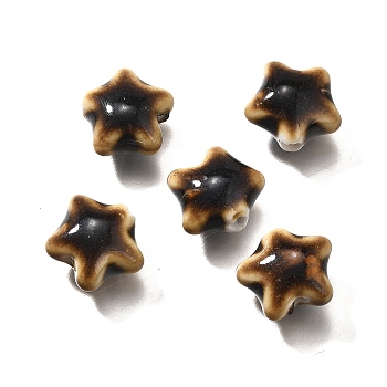 Handmade Porcelain Beads, Star, Black, 13.5x15x7.5mm, Hole: 2mm