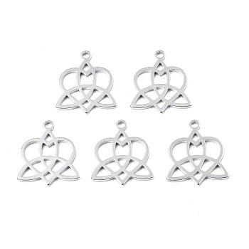 201 Stainless Steel Pendants, Heart with Trinity Knot, Stainless Steel Color, 21x18.5x1.5mm, Hole: 2mm