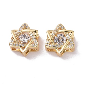 Brass Micro Pave Clear Cubic Zirconia Charms, Rotatable center Cubic zirconia, Cadmium Free & Lead Free, Star of David, Golden, 12x11x5.3mm, Hole: 2.5x4mm
