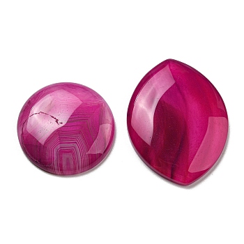 Natural Striped Agate/Banded Agate Cabochons, Flat Round/Horse Eye, Dyed & Heated, Fuchsia, 29.5~41.5x29.5~31x6.5~7mm