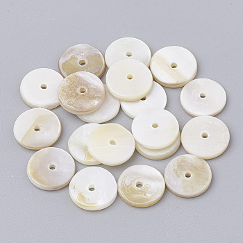 Natural Freshwater Shell Beads, for DIY Craft Jewelry Making, Disc/Flat Round, Heishi Beads, Creamy White, 6x1mm, Hole: 1mm