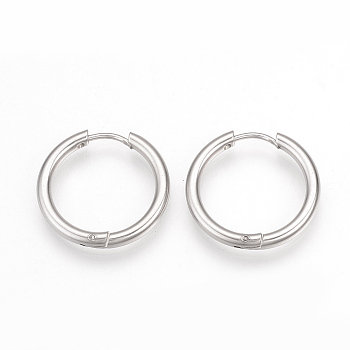 201 Stainless Steel Huggie Hoop Earrings, with 304 Stainless Steel Pins, Ring Shape, Stainless Steel Color, 17x2.5mm, 10 Gauge, Pin: 0.8mm