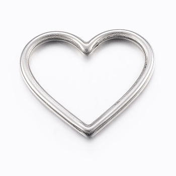 304 Stainless Steel Linking Rings, Heart, Stainless Steel Color, 24x28x2mm, 24x16mm Inner Diameter
