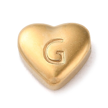 201 Stainless Steel Beads, Golden, Heart, Letter G, 7x8x3.5mm, Hole: 1.5mm