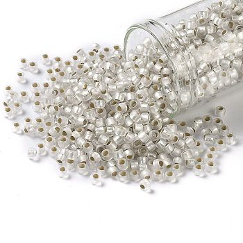 TOHO Round Seed Beads, Japanese Seed Beads, (21F) Silver-Lined Translucent Frosted Crystal Clear, 8/0, 3mm, Hole: 1mm, about 222pcs/10g