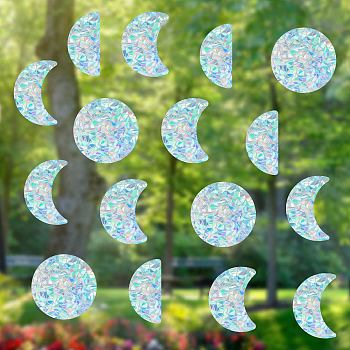 16 Sheets 4 Styles Waterproof PVC Colored Laser Stained Window Film Static Stickers, Electrostatic Window Stickers, Rectangle, Moon Pattern, 330x830mm