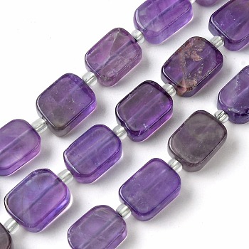 Natural Amethyst Beads Strands, with Seed Beads, Rectangle, 11.5~12.5x7.5~10x5~6.5mm, Hole: 0.8~0.9mm, about 13pcs/strand, 7.68~8.07 inch(19.5~20.5cm)