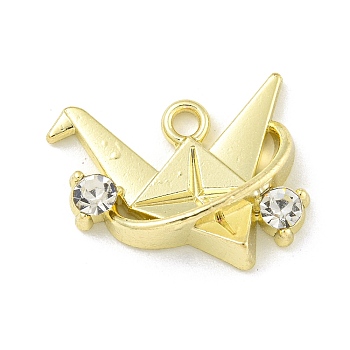 Alloy Rhinestone Pendants, Folded Paper Crane Charm, Golden, 14x18x5mm, Hole: 1.8mm