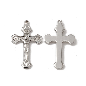 201 Stainless Steel Pendants, Crucifix Cross Charm, Stainless Steel Color, 30x17x2mm, Hole: 1.2mm