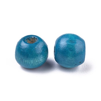 Dyed Natural Wood Beads, Round, Lead Free, Dark Cyan, 8x7mm, Hole: 3mm