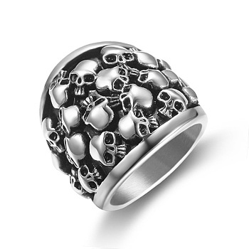 Titanium Steel Skull Finger Ring, Gothic Punk Jewelry for Men Women, Antique Silver, US Size 12(21.4mm)