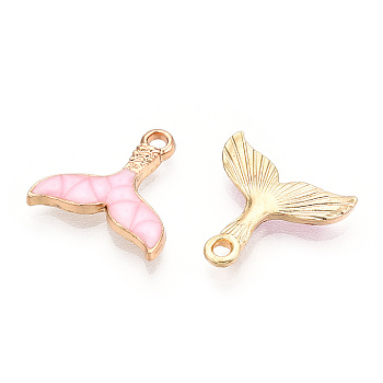 Alloy Pendants, with Enamel, Whale Tail Shape, Light Gold, Pink, 16x16.5x2~3mm, Hole: 1.8mm