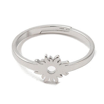 304 Stainless Steel Flower Adjustable Ring for Women, Stainless Steel Color, Inner Diameter: 15.5mm