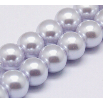 Eco-Friendly Dyed Glass Pearl Round Bead Strands, Cotton Cord Threaded, Lavender, 6mm, Hole: 0.7~1.1mm, about 72pcs/strand, 15 inch