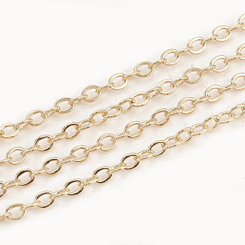 3.28 Feet Brass Cable Chains, Soldered, Flat Oval, Real 18K Gold Plated, 2.1x1.6x0.3mm