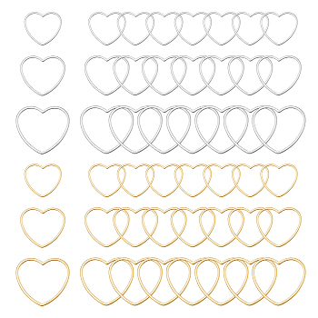 304 Stainless Steel Linking Ring, Heart, Golden & Stainless Steel Color, 48pcs/box