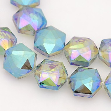 Hexagon Electroplate Full Rainbow Plated Glass Beads Strands(X-EGLA-P015-F04)-2