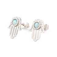 304 Stainless Steel Studs Earrings, Hand Shaped with Resin Beads, for Women, Platinum, 15x11mm, Pin: 0.8mm(EJEW-M208-08P)