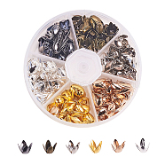 4-Petal Iron Flower Bead Caps, Mixed Color, 6.5x8.5mm, Hole: 1.2mm, 50pcs/color, 6 colors, 300pcs/box(IFIN-CJ0001-20)