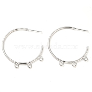 Brass Ring Stud Earrings Findings, Half Hoop Earring Findings, with Loops, Platinum, 33x31x1.6mm, Hole: 1.8mm, Pin: 11x0.7mm(KK-K351-26P)