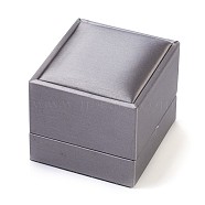 Imitation PU Leather Covered Wooden Jewelry Ring Boxes, Rectangle, Dark Gray, 6.5x6x5.4cm(OBOX-F004-09C)