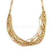 304 Stainless Steel Multi Layerd Oval Bib Necklaces for Women, Golden, 16.65 inch(42.3cm)(NJEW-A032-09G-01)