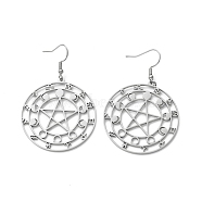 12 Constellations & Moon Phase & Star 304 Stainless Steel Dangle Earrings for Women, Stainless Steel Color, 57mm, Pin: 0.7mm(EJEW-P222-01P)
