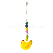 Easter Theme Plastic Hen Pendant Decorations, with Hemp Rope & Wooden Beads, Yellow, 250mm(HJEW-TAC0013-15C)