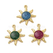 Brass Pendants, with Enamel, Real 18K Gold Plated, Glitter Sun Charm, Mixed Color, 22x20x4mm, Hole: 1.2mm(KK-C037-11G)