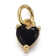 Brass Micro Pave Cubic Zirconia Charms, Long-Lasting Plated, Real 18K Gold Plated, Heart, Black, 8x5x3.5mm, Hole: 3mm(KK-P192-08-G04)
