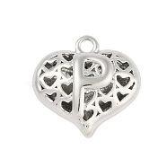 Hollow Brass Pendants for Valentine's Day, Heart with Letter, Real Platinum Plated, Letter P, 25x26x13mm, Hole: 2.5mm(KK-M289-03P-P)