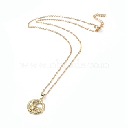 304 Stainless Steel Chain Necklaces, with Brass Cubic Zirconia Pendants, Flat Round and Sun & Moon Face, Golden, 17.4 inch(44.2cm)(NJEW-G335-37G)