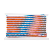 Polyester Yarn Ribbon, with Iron Curb Chain, Flat, Deep Sky Blue, 3/8 inch(9.5mm), 5yard/card(FW-TAC0001-03A)