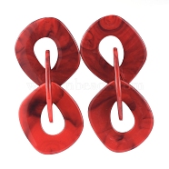 Acrylic Dangle Stud Earrings, with 304 Stainless Steel Findings and Ear Nuts, Red, 97mm, Pin: 0.6mm(X-EJEW-JE03840-06)
