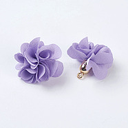 Cloth Pendant Decorations, with Acrylic Findings, Flower, Lilac, 25~30x28~35mm, Hole: 2mm(FIND-P026-D11-1)