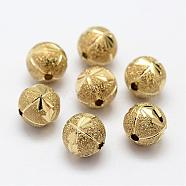 Brass Textured Beads, Nickel Free, Round, Raw(Unplated), 10x10mm, Hole: 2mm(KK-P095-54)