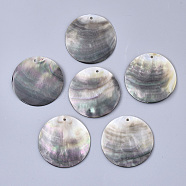 Black Lip Shell Pendants, Flat Round, Black, 40x1~mm, Hole: 2mm(SSHEL-S251-36F)
