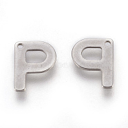 304 Stainless Steel Charms, Letter, Letter.P, 11x8.5x0.6mm, Hole: 1mm(STAS-F175-02P-P)