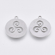 201 Stainless Steel Pendants, Laser Cut Pendants, Flat Round, Stainless Steel Color, 17.5x15.5x1mm, Hole: 1.4mm(X-STAS-T044-89P)