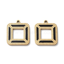 Ion Plating(IP) 304 Stainless Steel Enamel Pendants, Manual Polishing, Golden, Square Charm, Black, 16x14x1.5mm, Hole: 1.2mm(STAS-M340-05G)