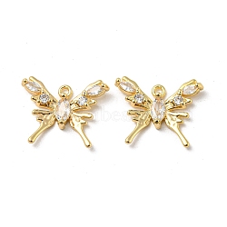 Brass Micro Pave Cubic Zirconia Pendants, Cadmium Free & Nickel Free & Lead Free, with Glass, Butterfly Charms, Real 18K Gold Plated, 15x18x3mm, Hole: 1.4mm(KK-H460-52G)
