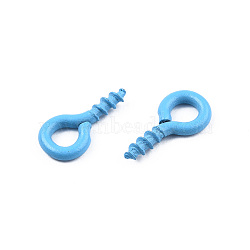 Spray Painted Iron Screw Eye Pin Peg Bails, For Half Drilled Beads, Cadmium Free & Nickel Free & Lead Free, Deep Sky Blue, 8x4x1mm, Hole: 2mm, Pin: 1.4mm(IFIN-N010-002A-04)