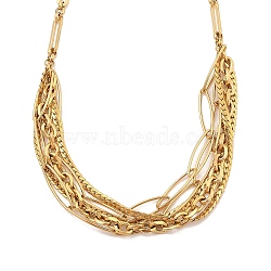 304 Stainless Steel Multi Layerd Oval Bib Necklaces for Women, Golden, 16.65 inch(42.3cm)(NJEW-A032-09G-01)