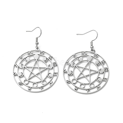 Non-Tarnish 12 Constellations & Moon Phase & Star 304 Stainless Steel Dangle Earrings for Women, Stainless Steel Color, 57mm, Pin: 0.7mm(EJEW-P222-01P)