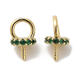 Brass Micro Pave Cubic Zirconia Peg Bails, Long-Lasting Plated, Cadmium Free & Lead Free, Real 18K Gold Plated, Green, 11x6x6mm, Hole: 3.5mm, Pin: 0.8mm(KK-S397-03A)