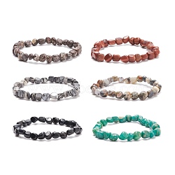 Gemstone Nuggets Beaded Stretch Bracelet for Women, Inner Diameter: 2-1/8 inch(5.3cm)(BJEW-JB08275)